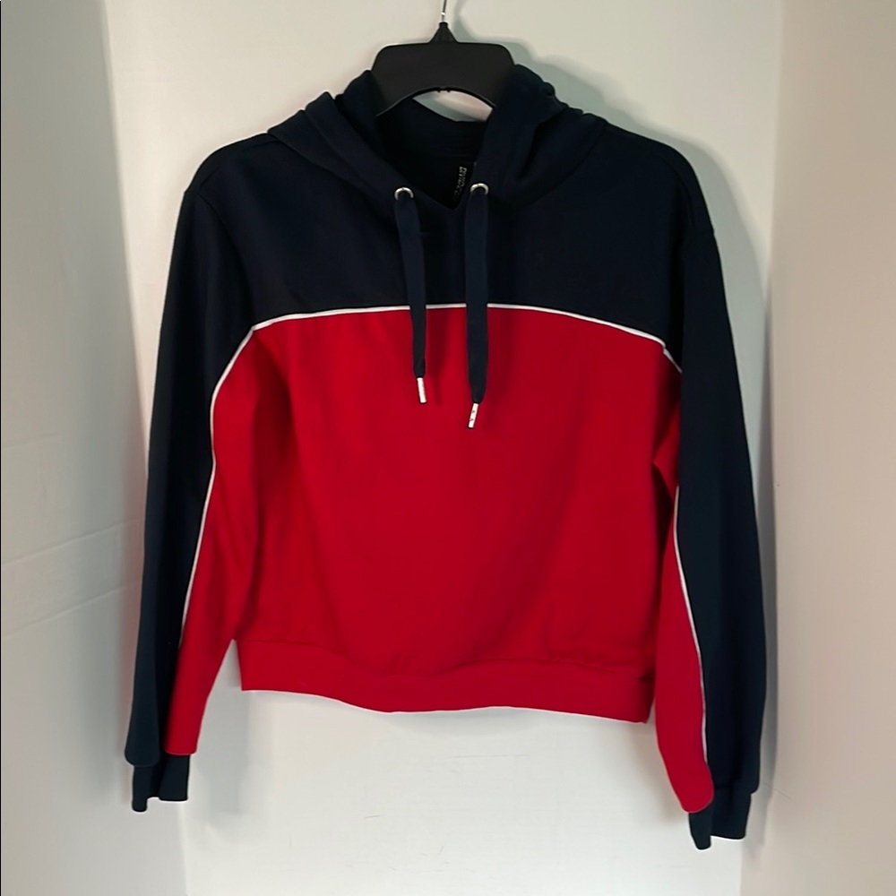 H&M Divided Red & Navy blue Color block, cropped  Hoodie ladies size small NWOT
